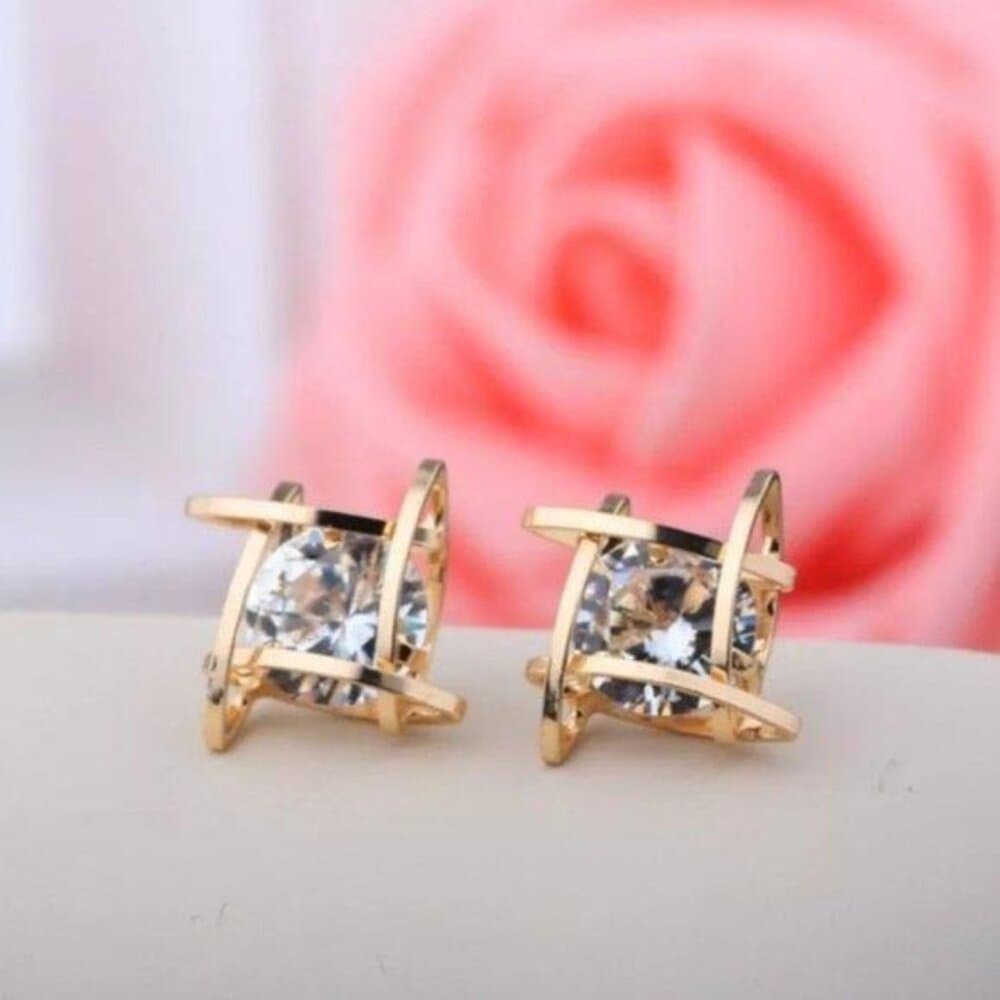 *NEW Round Solitaire Caged Diamond Stud Earrings - Thumbnail 4