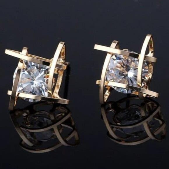*NEW Round Solitaire Caged Diamond Stud Earrings - Thumbnail 10