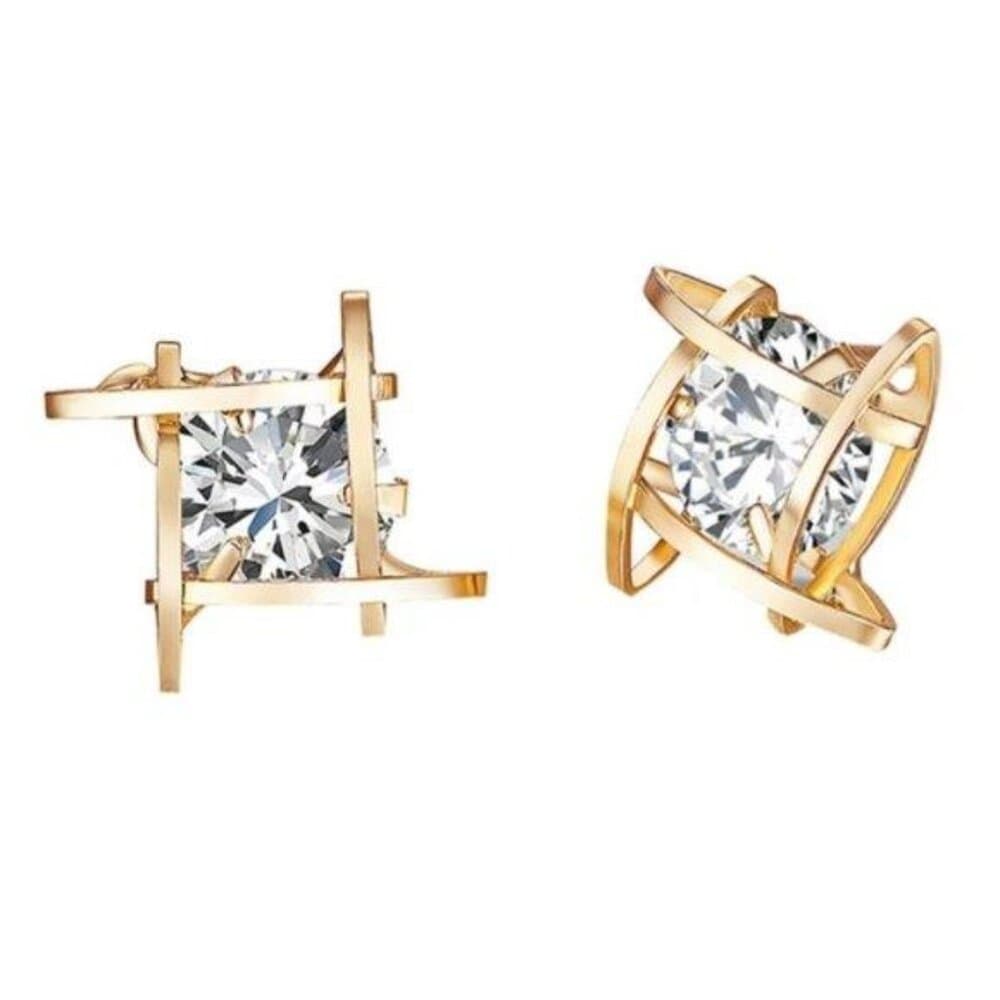 *NEW Round Solitaire Caged Diamond Stud Earrings - Thumbnail 8