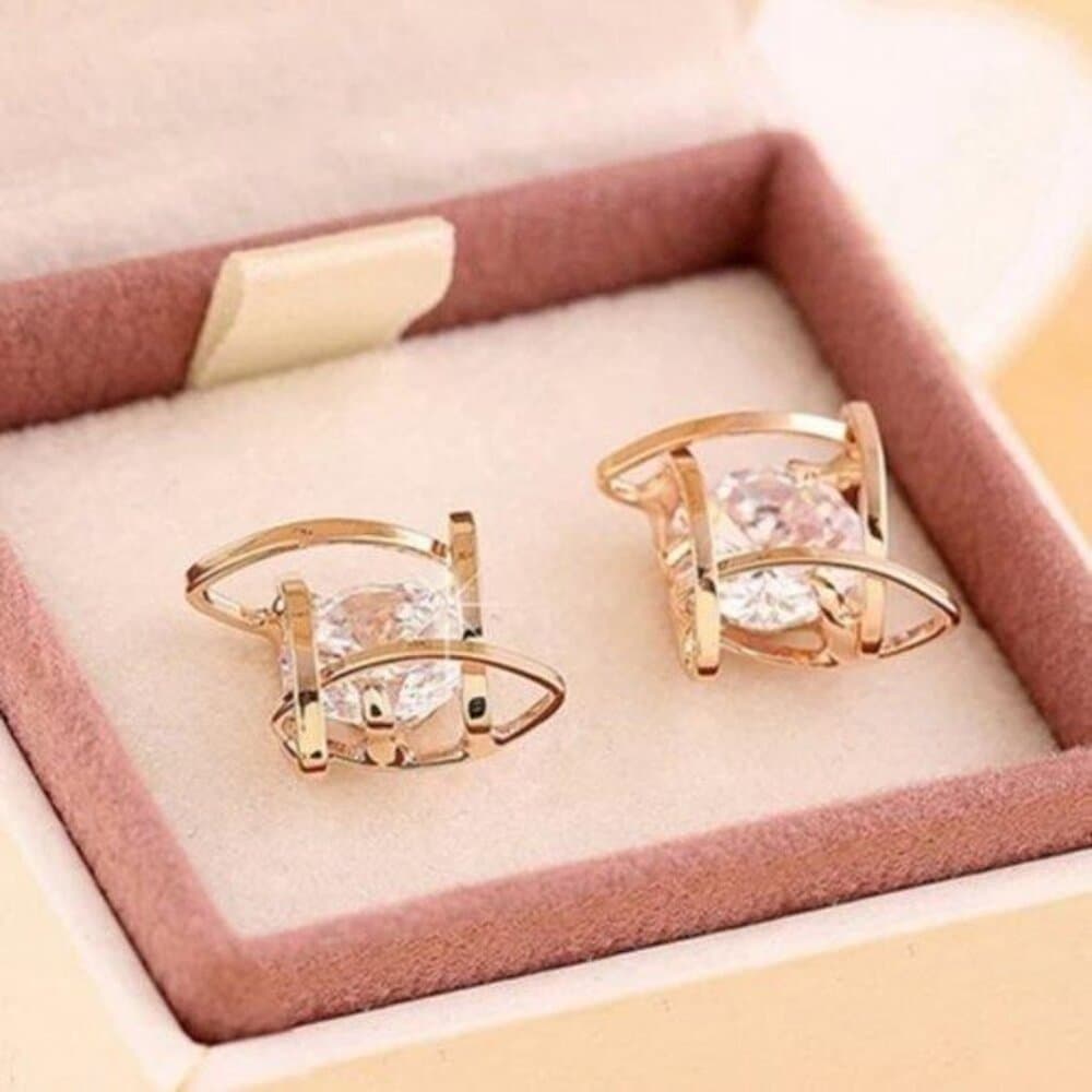 *NEW Round Solitaire Caged Diamond Stud Earrings - Thumbnail 5