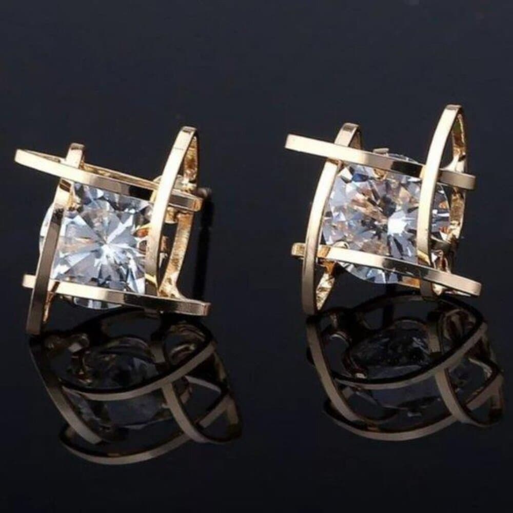 *NEW Round Solitaire Caged Diamond Stud Earrings - Thumbnail 9