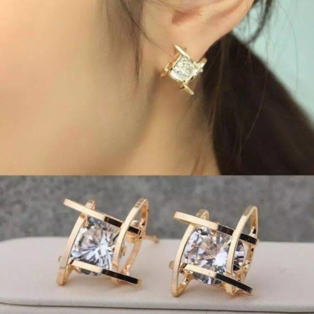 *NEW Round Solitaire Caged Diamond Stud Earrings - Thumbnail 2