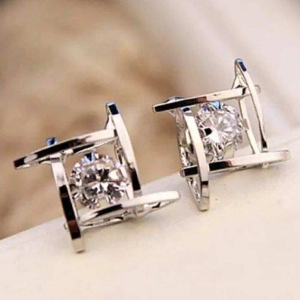 *NEW Round Solitaire Caged Diamond Stud Earrings - Thumbnail 3