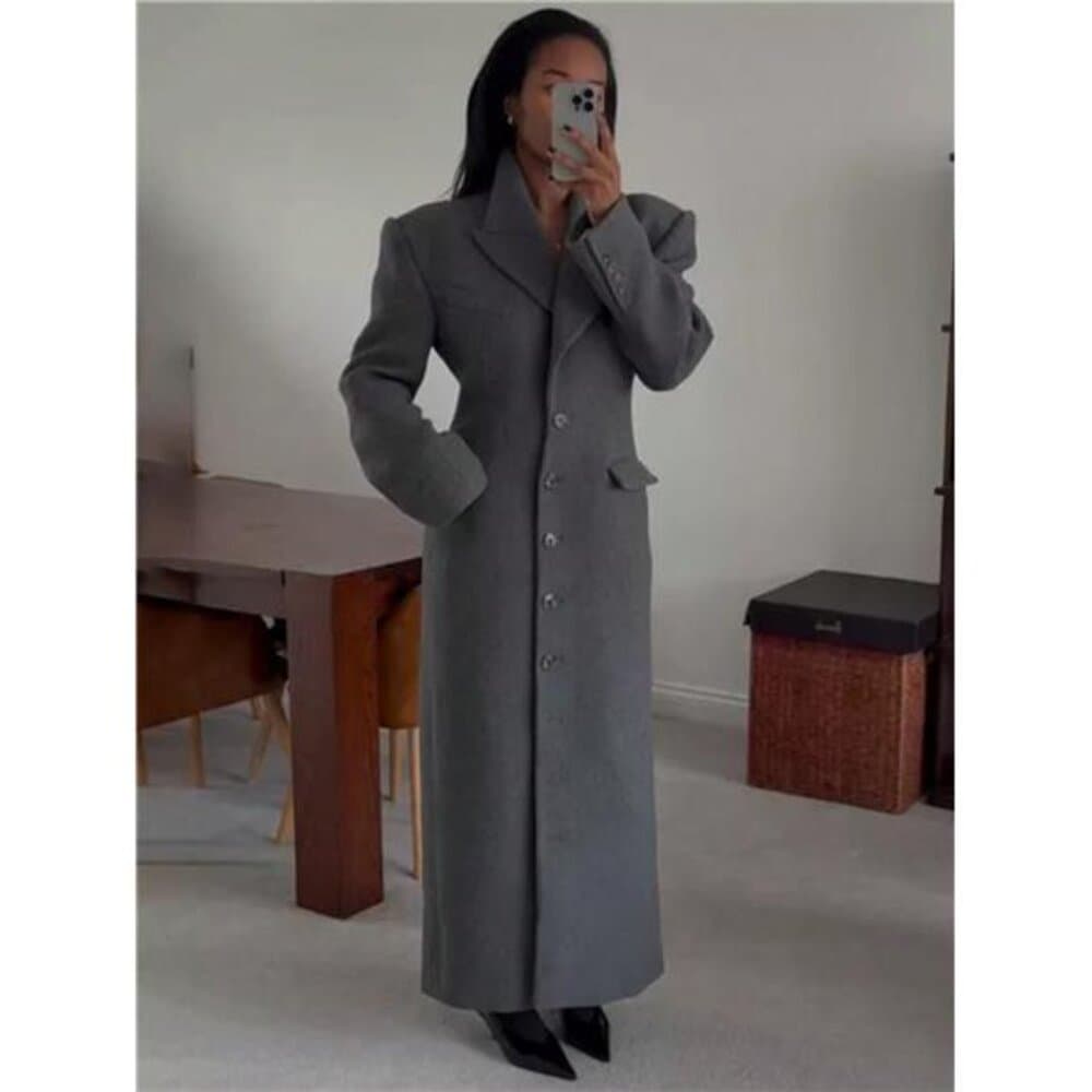 Magic Mia Women's Single-Breasted Maxi Coat - Women's Outerwear - Grey Tailored - Thumbnail 6