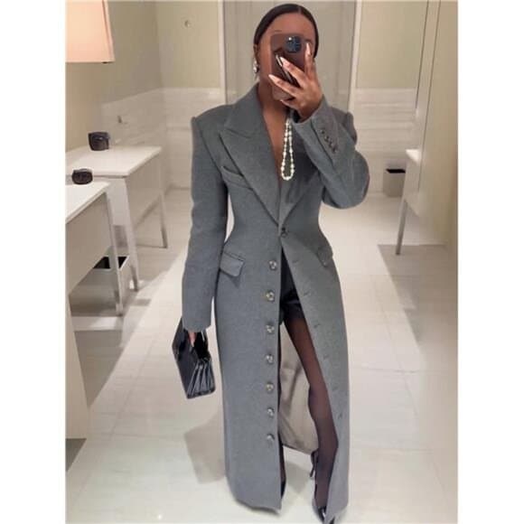 Magic Mia Women's Single-Breasted Maxi Coat - Women's Outerwear - Grey Tailored - Thumbnail 8