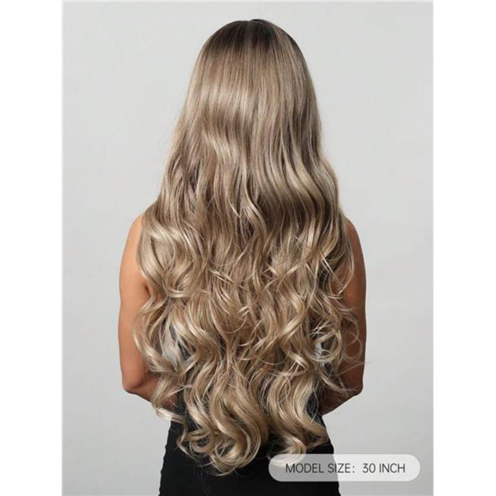 Long Curly Wig With Bang Brown Fashionable And Beautiful Wavy - Thumbnail 4