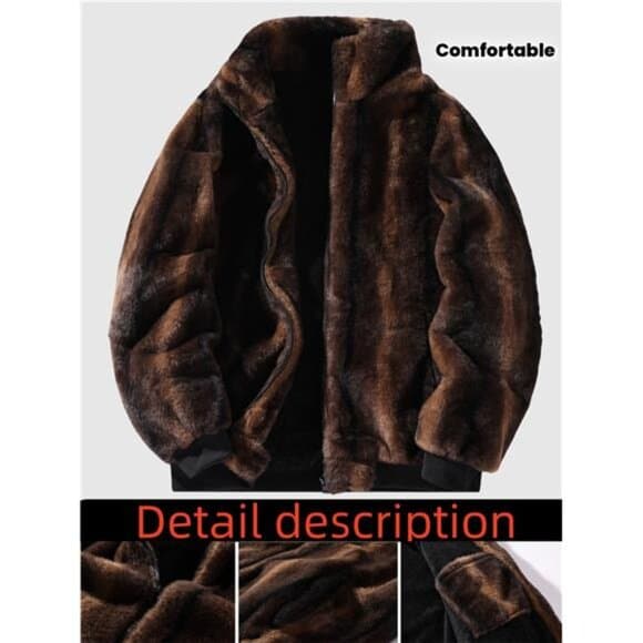 Men'S Fluffy Small Collar Jacket, Faux Fur Small Collar Jacket, Leopard Print - Thumbnail 8
