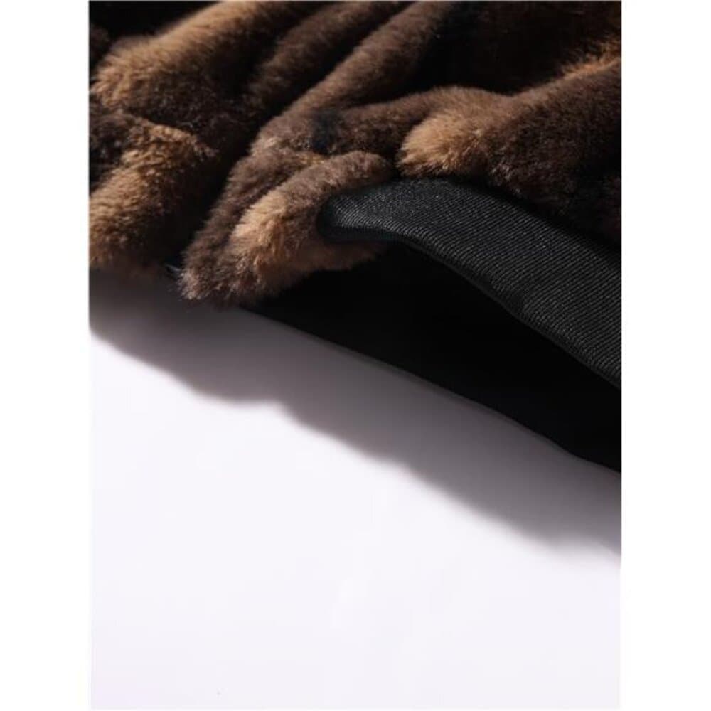 Men'S Fluffy Small Collar Jacket, Faux Fur Small Collar Jacket, Leopard Print - Thumbnail 5