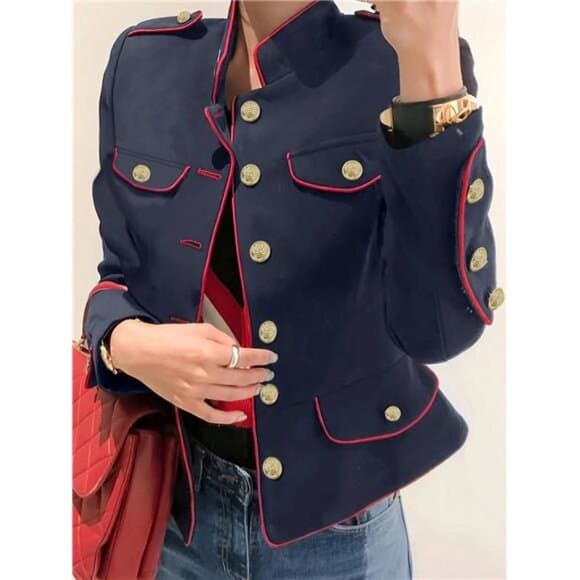 Women's Single-Breasted Color Block Long Sleeve Jacket, Suitable For - Thumbnail 5