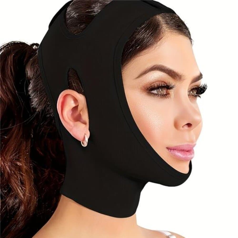 Black V-Face Bandage Lifting Facial Strap - Breathable Fabric Double Chin - Thumbnail 4
