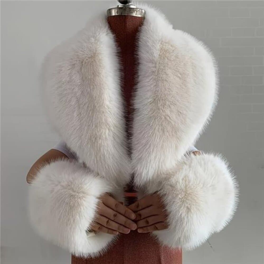 Winter Faux Warm Collar Coat, Parka, Down Jacket, Artificial Scarf, Stylish - Thumbnail 3