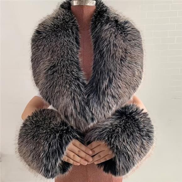 Winter Faux Warm Collar Coat, Parka, Down Jacket, Artificial Scarf, Stylish - Thumbnail 10