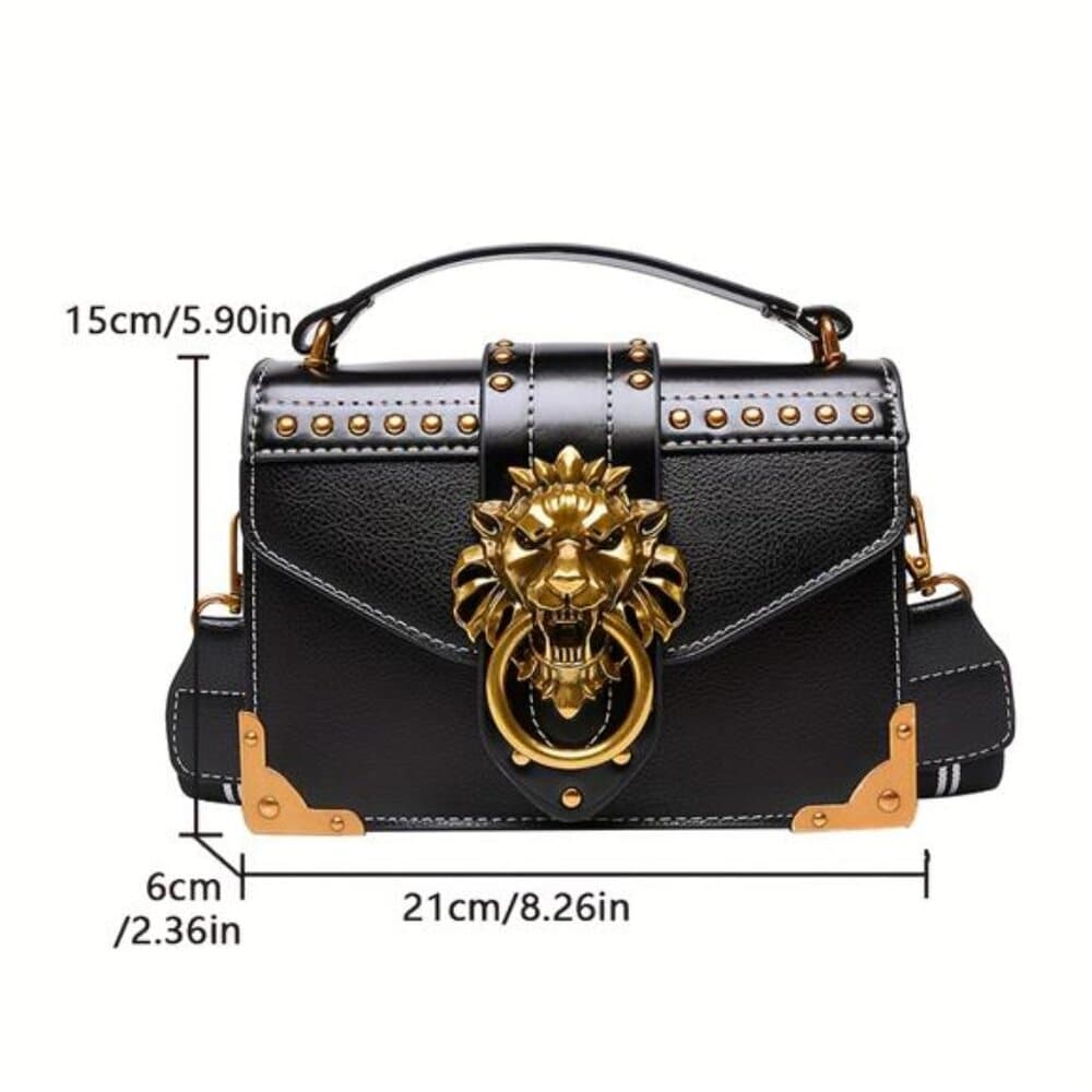 Vintage Punk PVC Snake Scale Crossbody & Shoulder Bag with Lion Buckle - Thumbnail 4