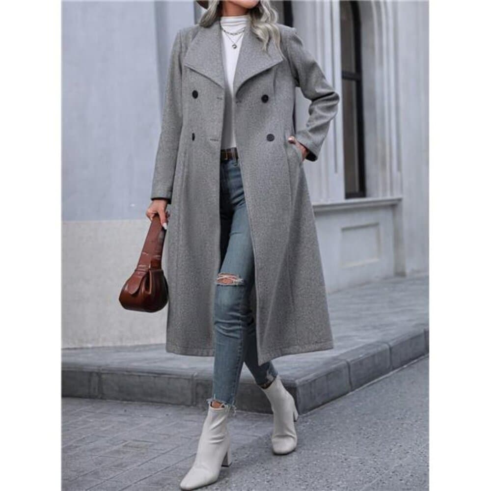 Double Breasted Overcoat Fall Winter Cloth For Women - Thumbnail 5