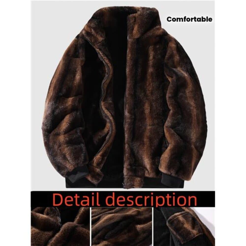 Men'S Fluffy Small Collar Jacket, Faux Fur Small Collar Jacket, Leopard Print - Thumbnail 7