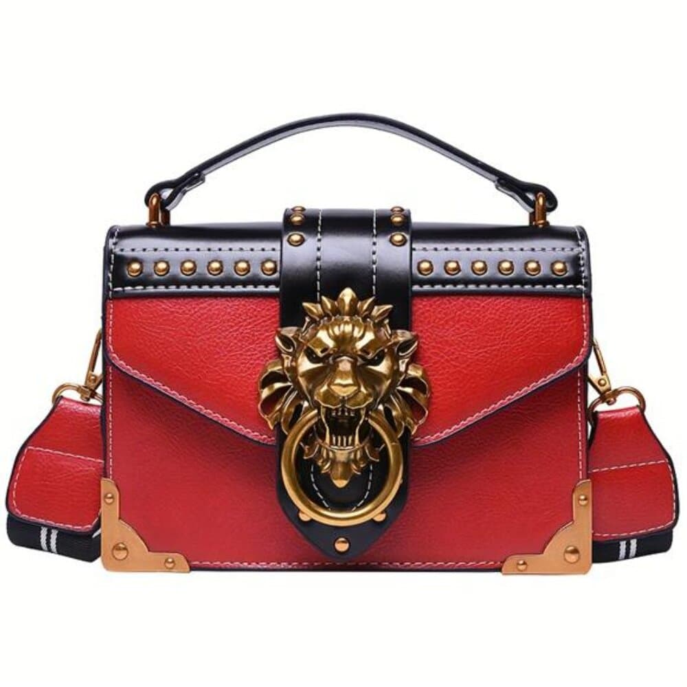 Vintage Punk PVC Snake Scale Crossbody & Shoulder Bag with Lion Buckle - Thumbnail 7
