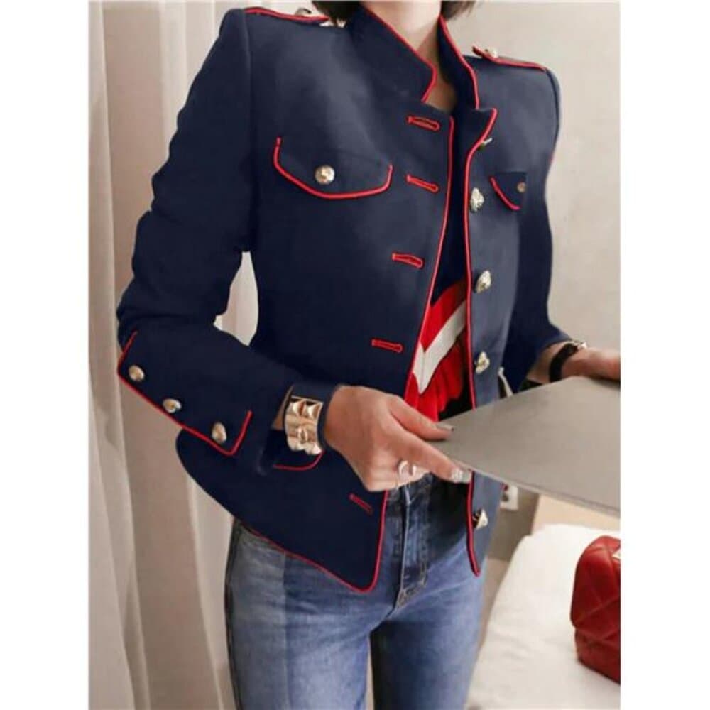 Women's Single-Breasted Color Block Long Sleeve Jacket, Suitable For - Thumbnail 3