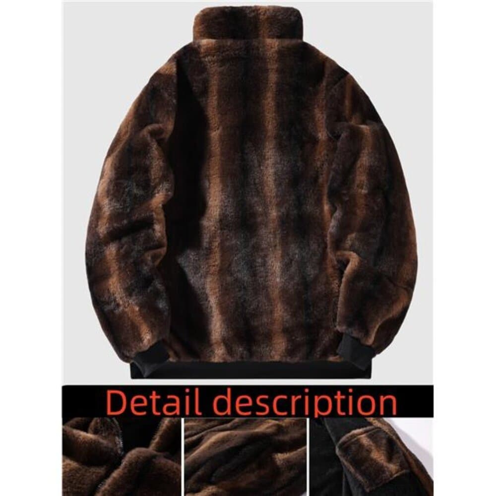 Men'S Fluffy Small Collar Jacket, Faux Fur Small Collar Jacket, Leopard Print - Thumbnail 2