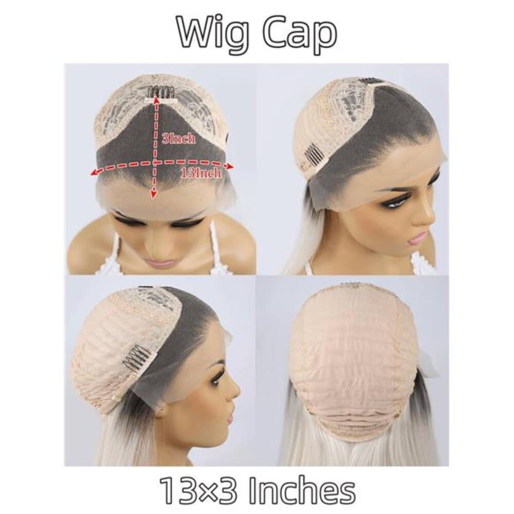 Local32 Inches Silver Grey Long Body Wave Synthetic Lace Front Wig For Women - Thumbnail 6