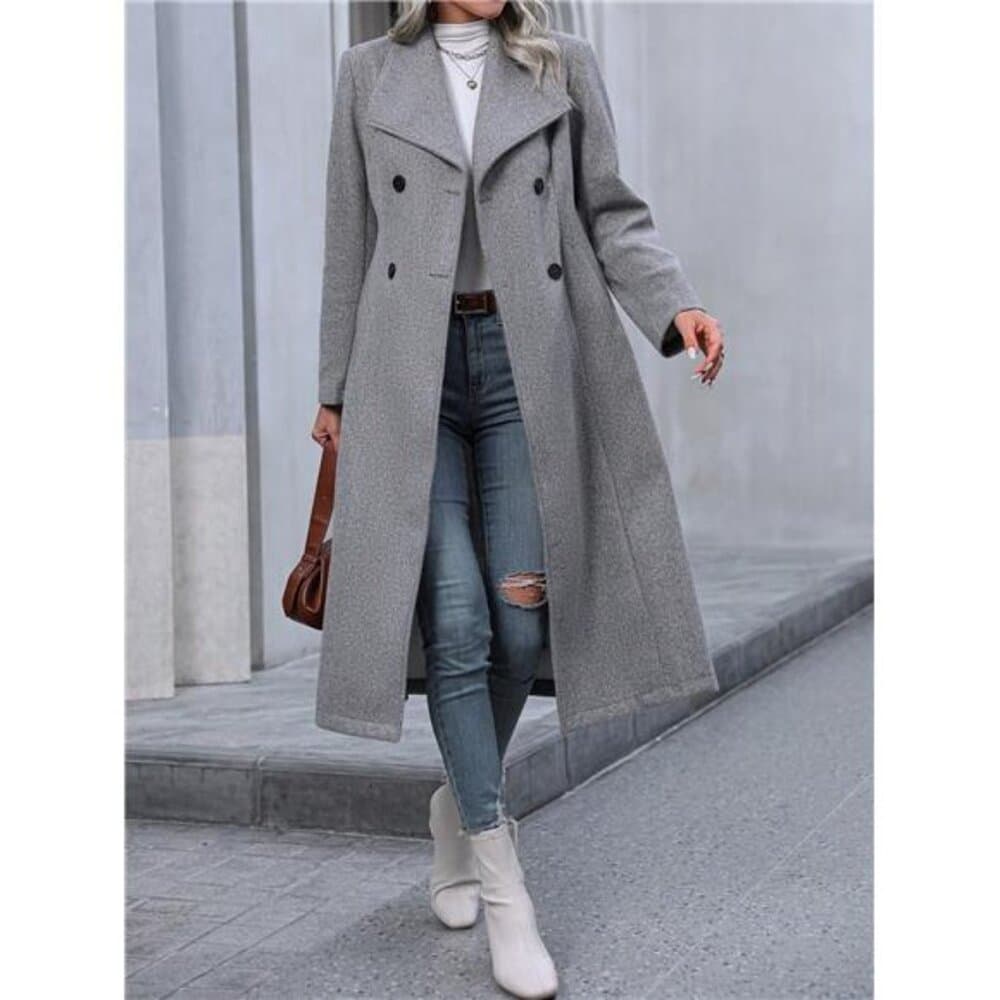 Double Breasted Overcoat Fall Winter Cloth For Women - Thumbnail 2