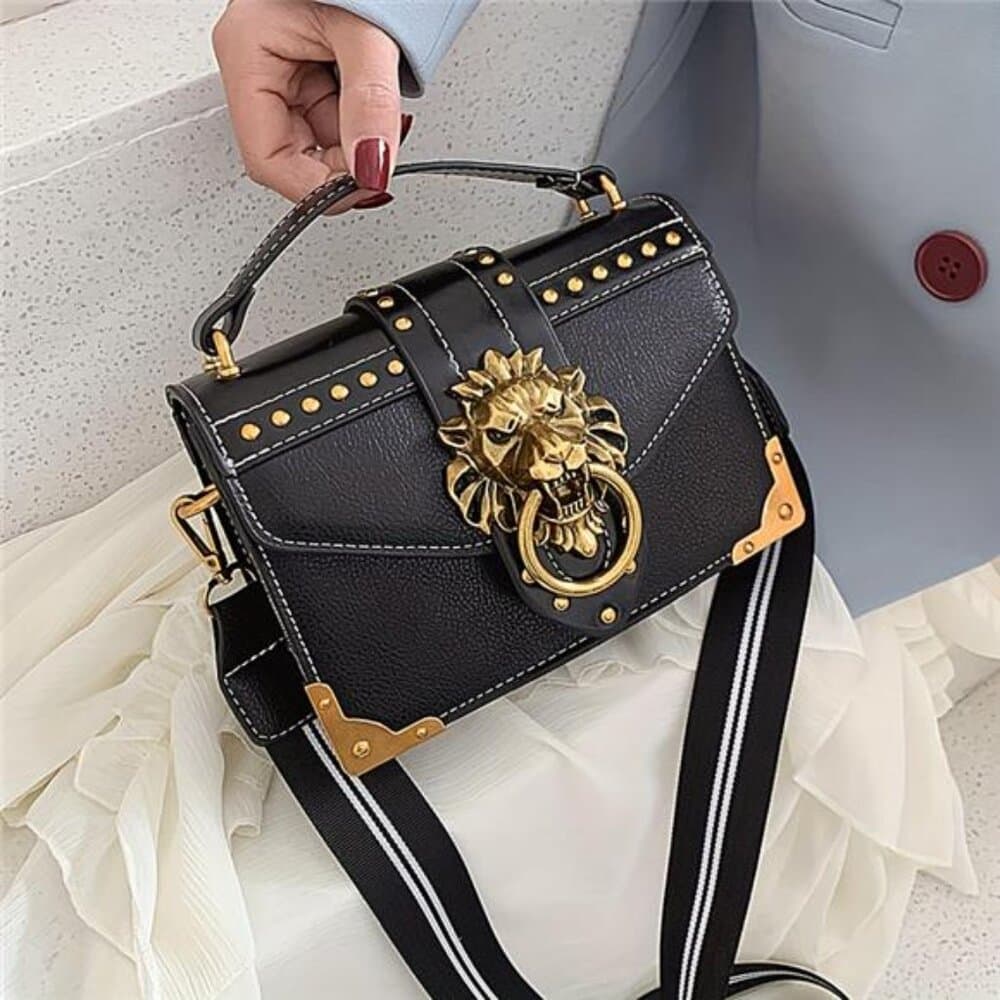 Vintage Punk PVC Snake Scale Crossbody & Shoulder Bag with Lion Buckle