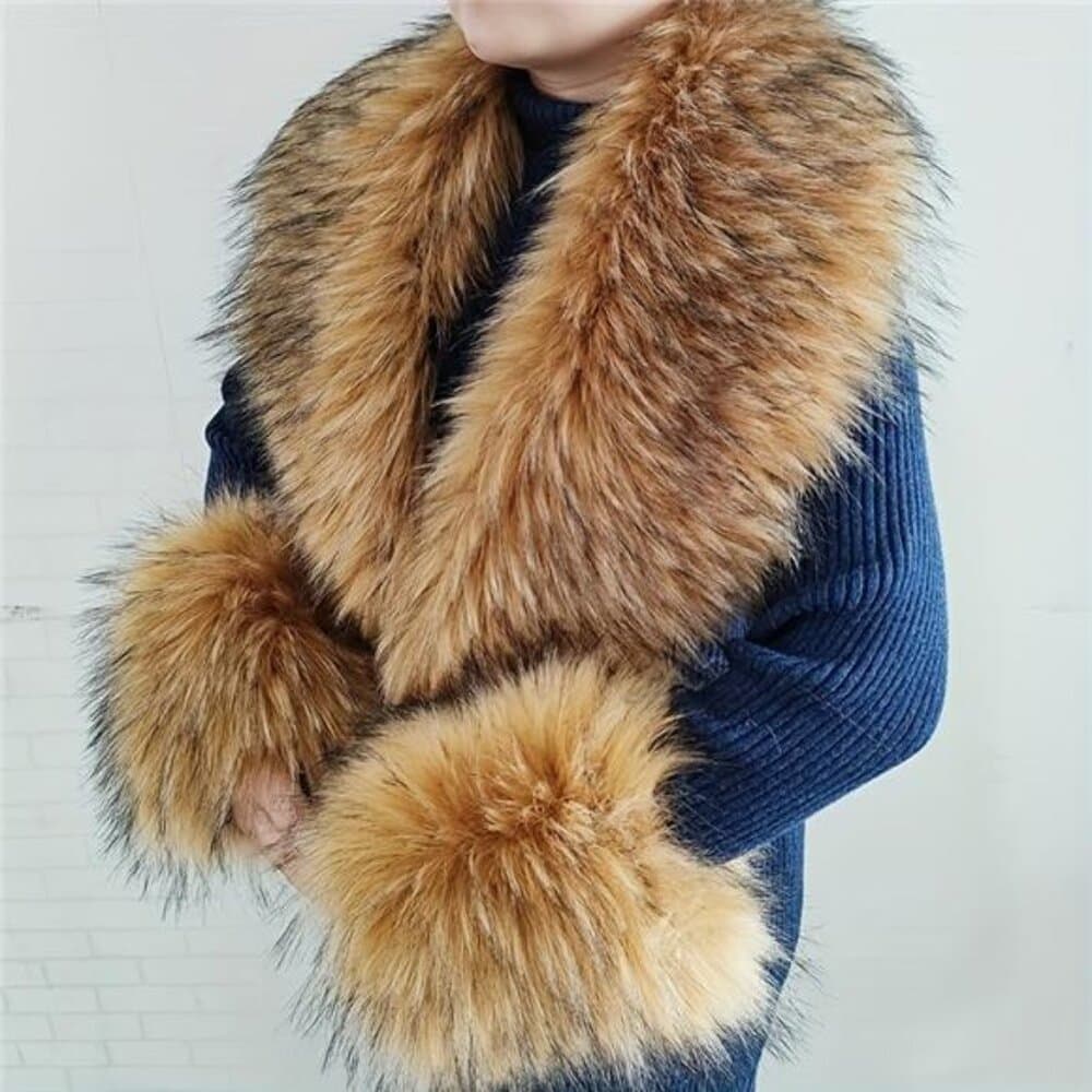 Winter Faux Warm Collar Coat, Parka, Down Jacket, Artificial Scarf, Stylish - Thumbnail 5