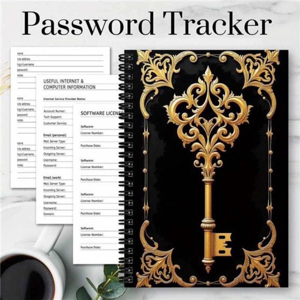 1pc Elegant & Golden Spiral Notebook Journal - 70-Page Password Log with Ornate - Thumbnail 4