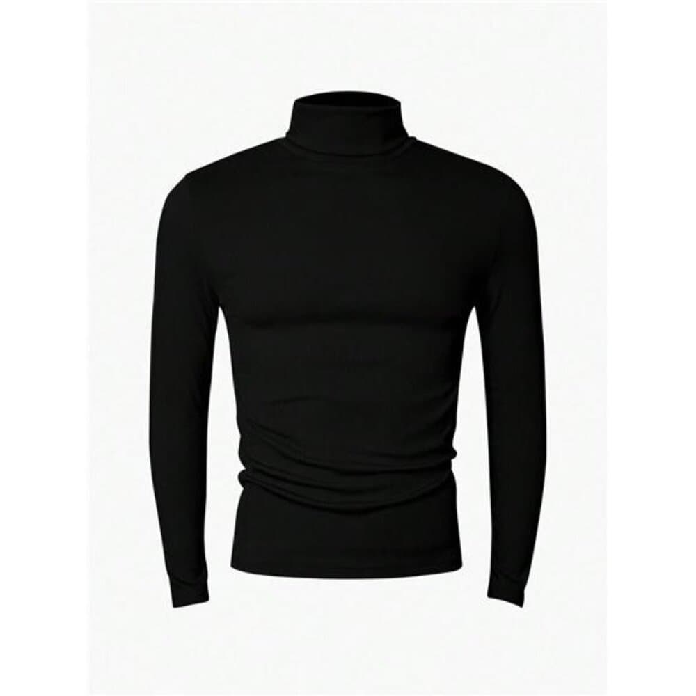 Manfinity Dauomo Men's Casual Solid Color Turtleneck Slim Fit Long Sleeve - Thumbnail 3