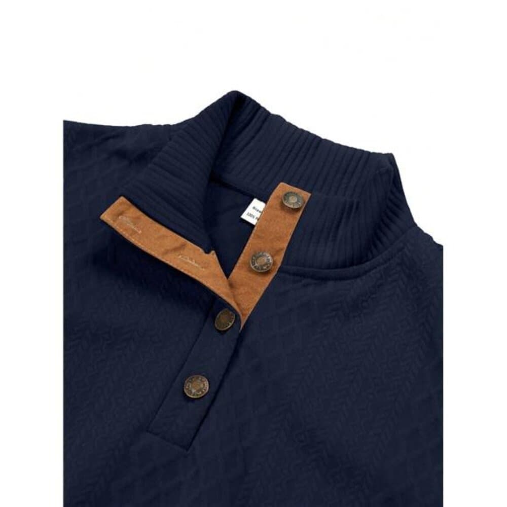 Men's Casual Jacquard Contrast Color Patchwork Stand Collar Sweatshirt, Fall, - Thumbnail 2