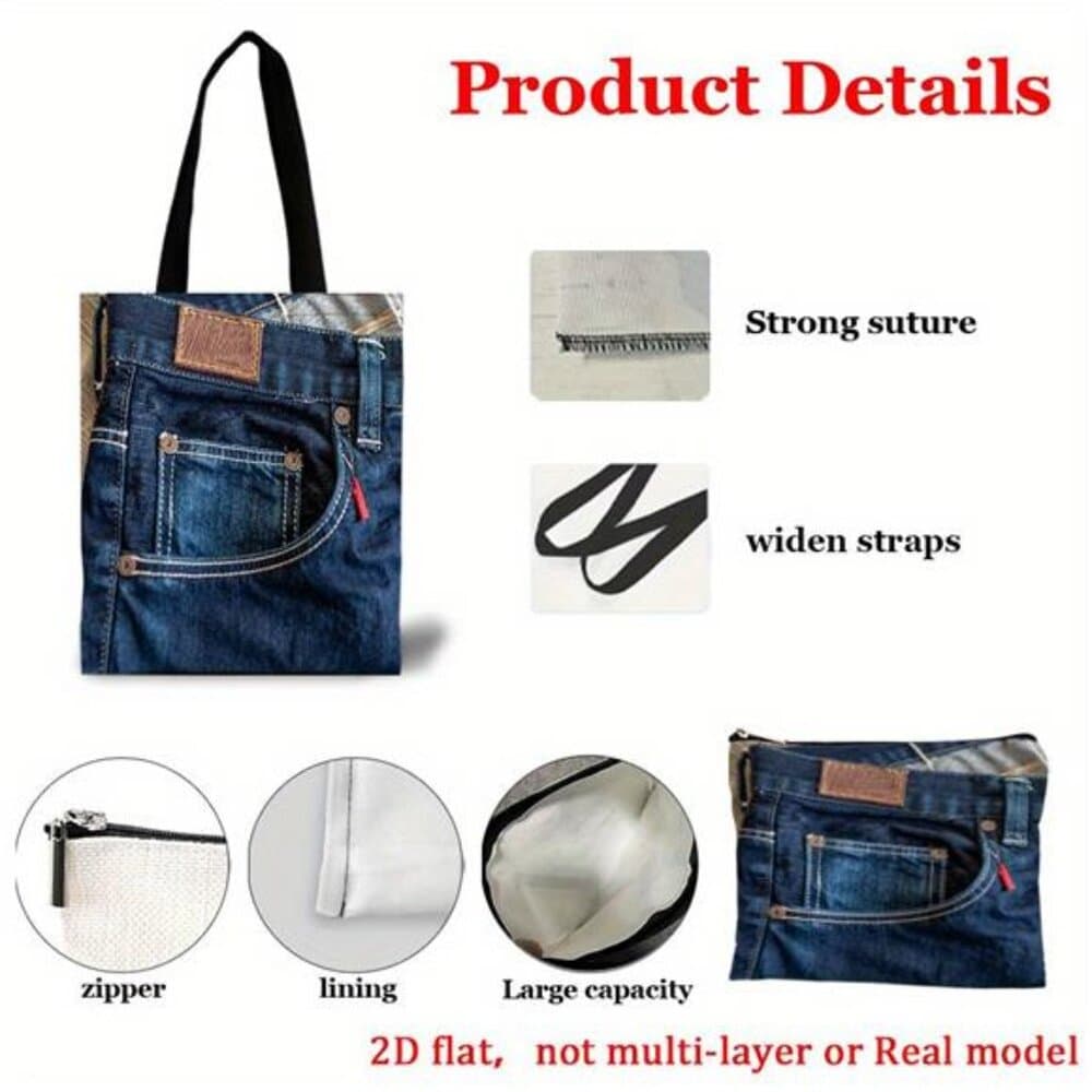 2D Flat Printing 2pcs Set Of Blue with Label Tote Bag/Beach Bag with Makeup Bag - Thumbnail 5