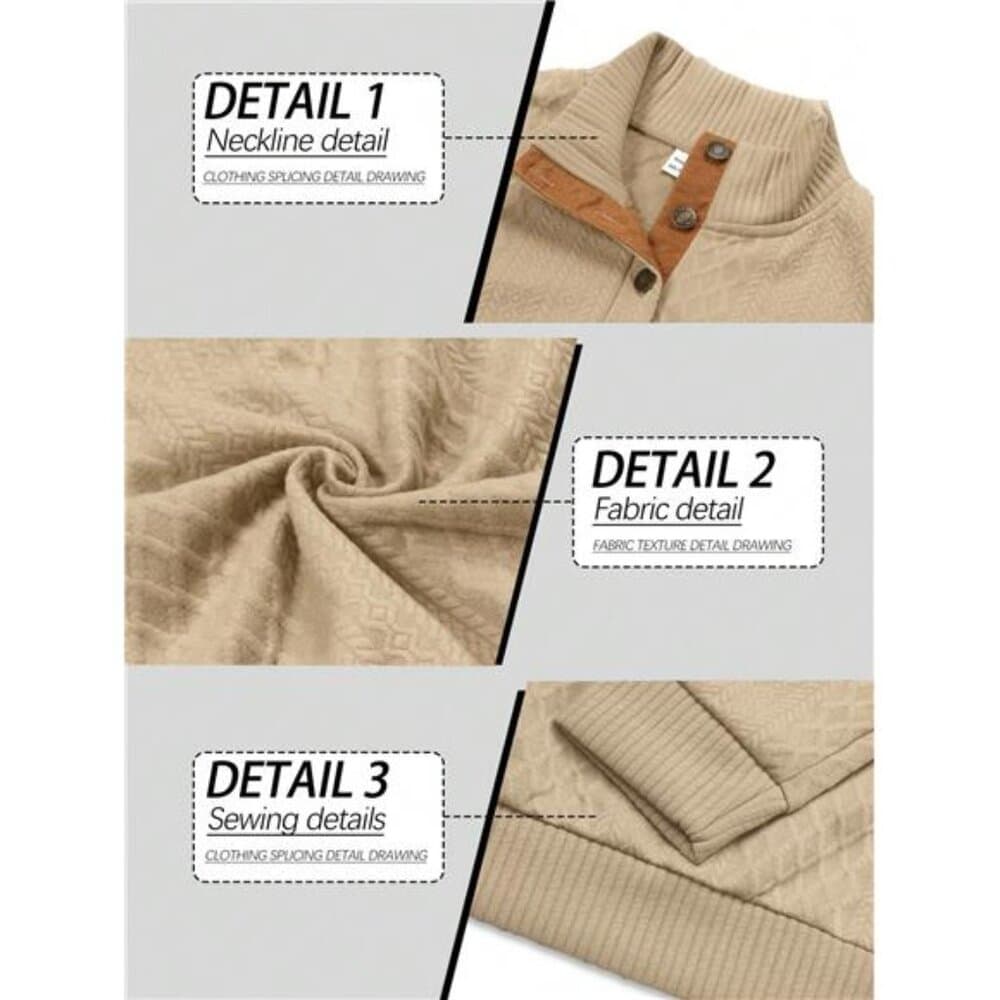 Jacquard Contrast Color Patchwork Stand Collar Pullover Sweatshirt - Thumbnail 7