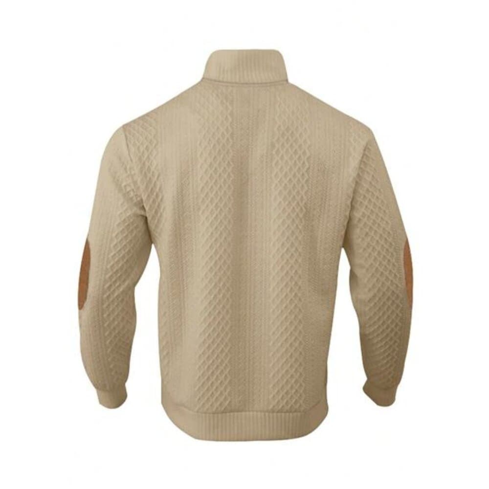 Jacquard Contrast Color Patchwork Stand Collar Pullover Sweatshirt