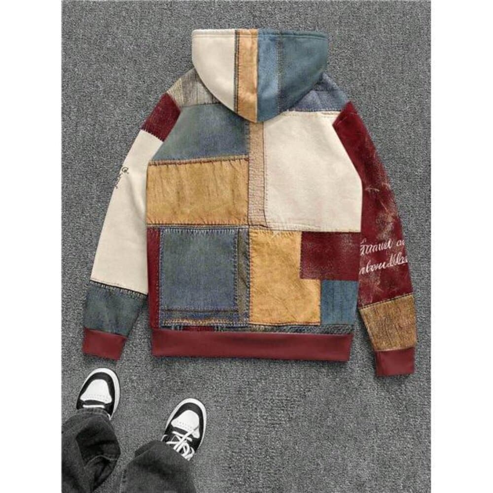 Manfinity Dauomo Men's Artistic Retro Patchwork Print Hoodie, Colorful