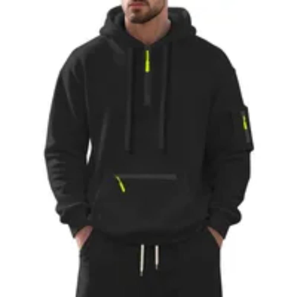 Men's Fleece-Lined Hooded Sweatshirt Casual Sports Heavyweight Zipper Closure - Thumbnail 4