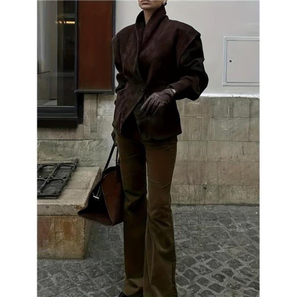 Retro Solid Color Textured Suit Jacket with a Fitted Waist for Autumn And - Thumbnail 3