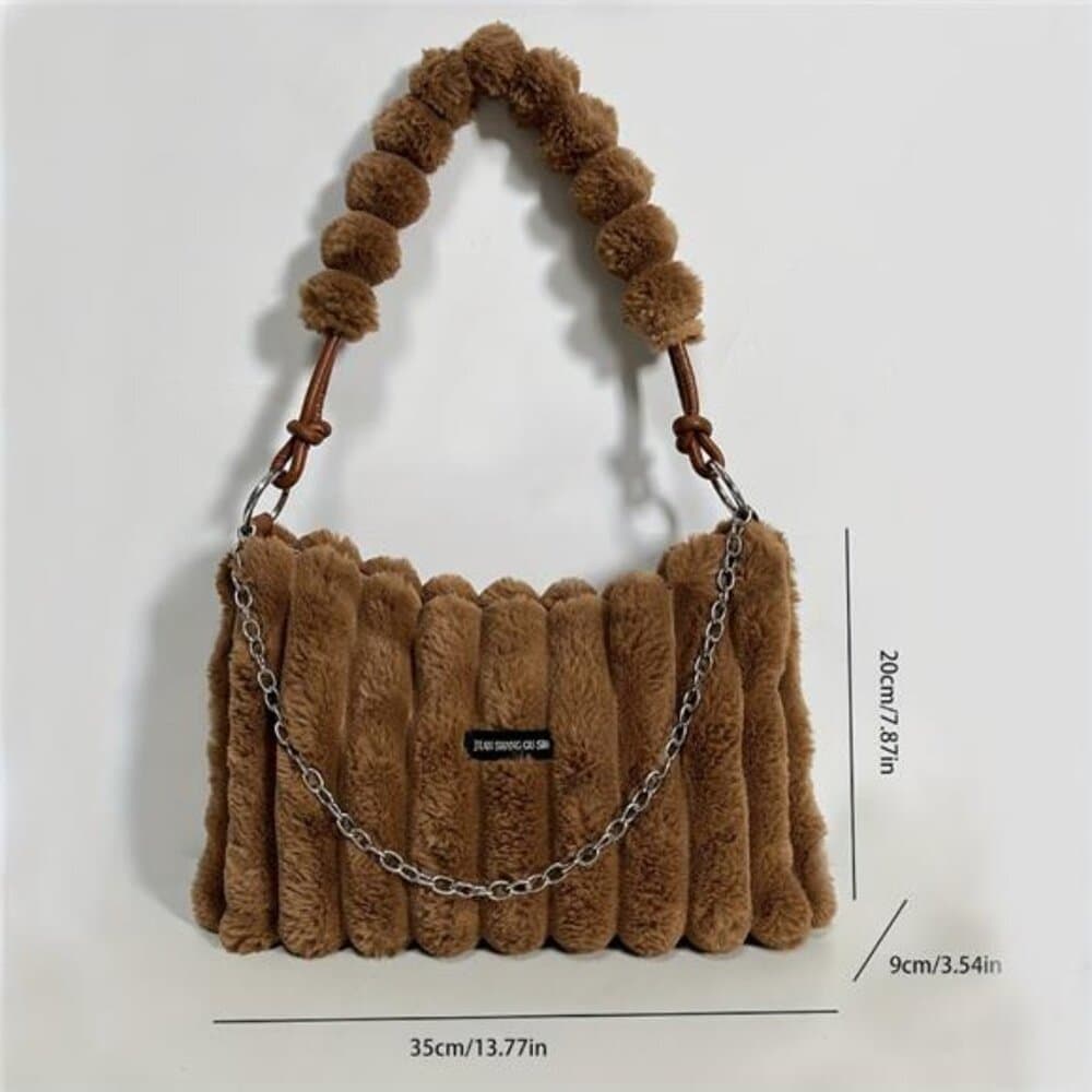 Women's Lightweight Plush Crossbody Bag with Detachable Chain Strap - Large - Thumbnail 5