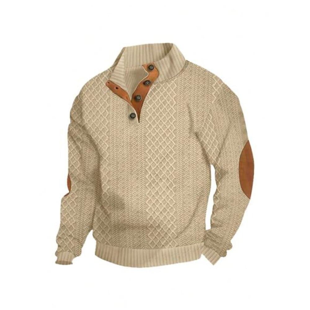 Jacquard Contrast Color Patchwork Stand Collar Pullover Sweatshirt - Thumbnail 8