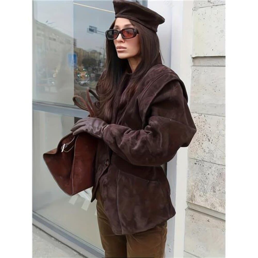 Retro Solid Color Textured Suit Jacket with a Fitted Waist for Autumn And - Thumbnail 2