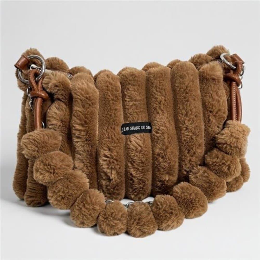 Women's Lightweight Plush Crossbody Bag with Detachable Chain Strap - Large