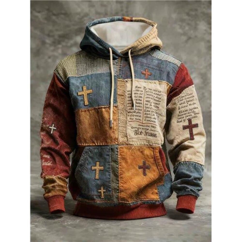 Manfinity Dauomo Men's Artistic Retro Patchwork Print Hoodie, Colorful - Thumbnail 4