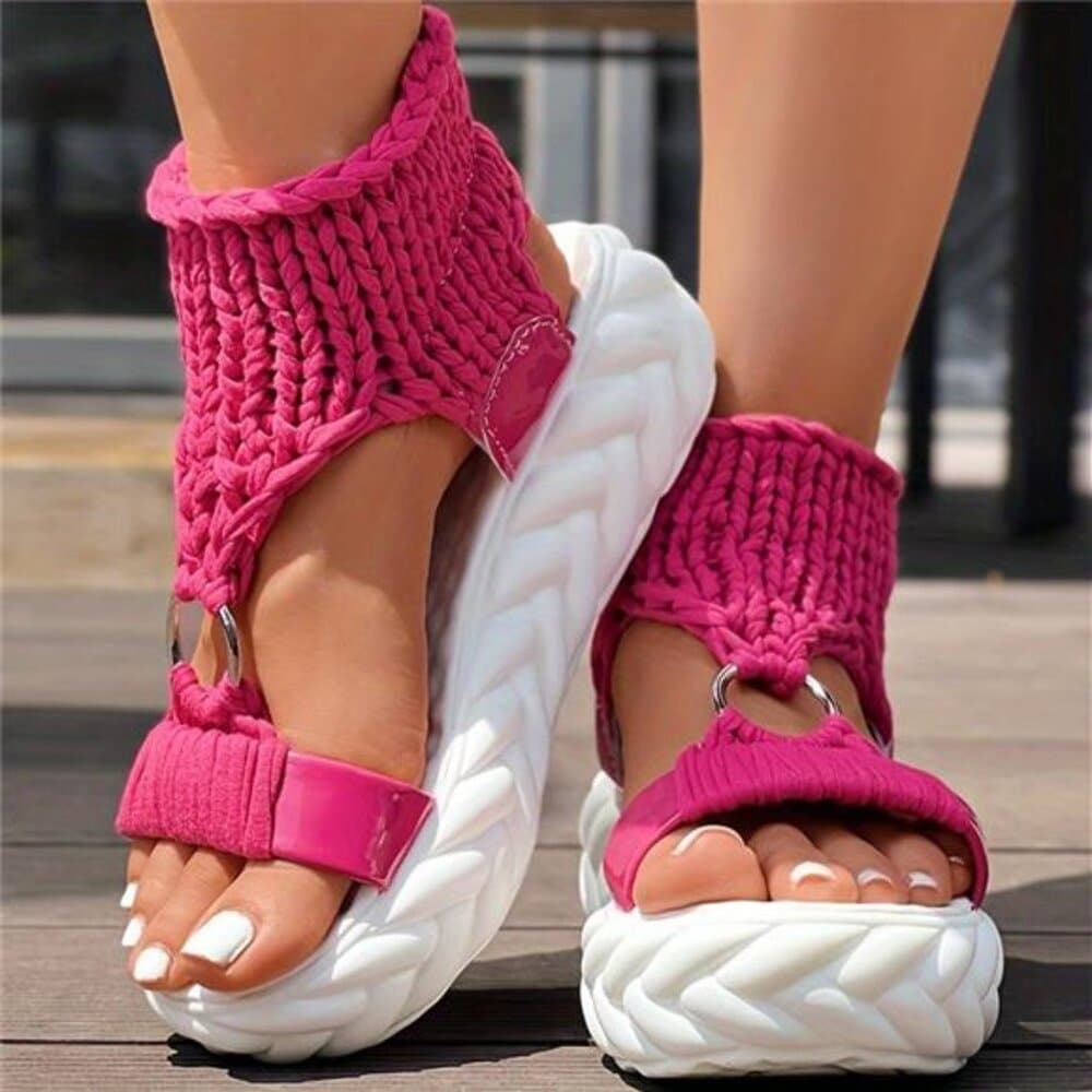 Braided Knit O-Ring Cutout Platform Sandals - Thumbnail 8