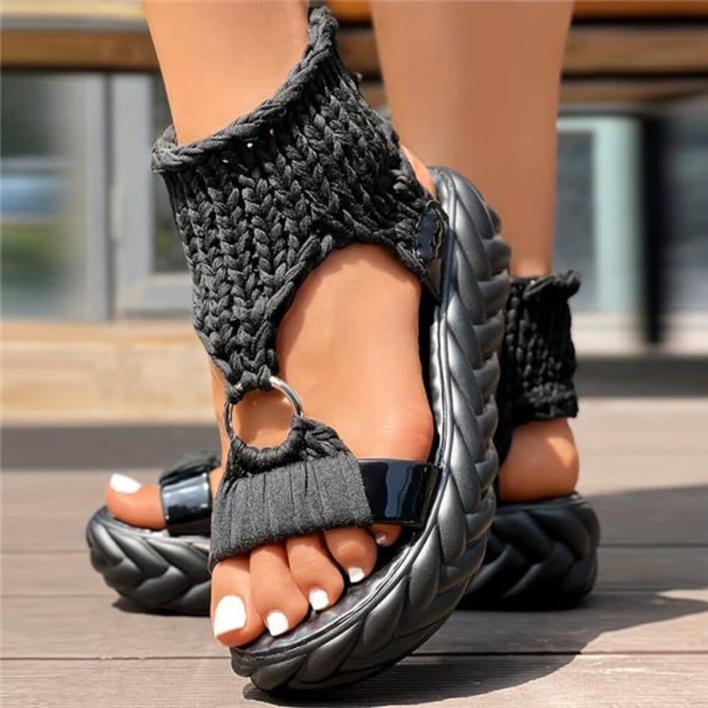 Braided Knit O-Ring Cutout Platform Sandals - Thumbnail 9
