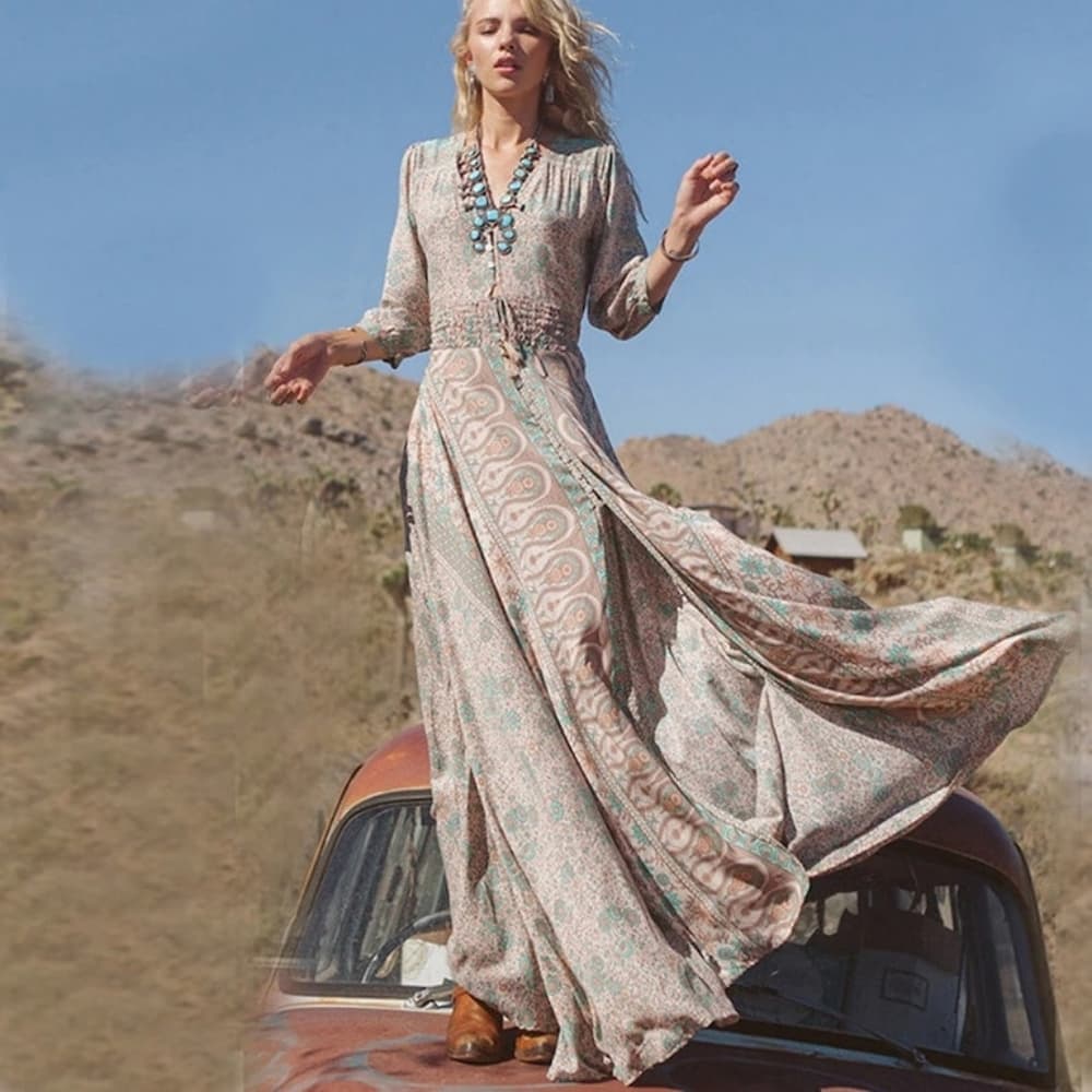 Beautiful Summer Vintage Boho Maxi Dress - Festival Dress - Boho Maxi Dress
