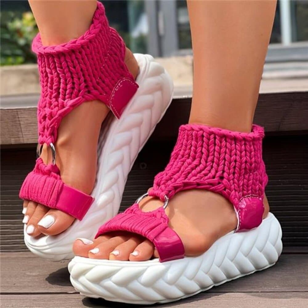 Braided Knit O-Ring Cutout Platform Sandals - Thumbnail 4