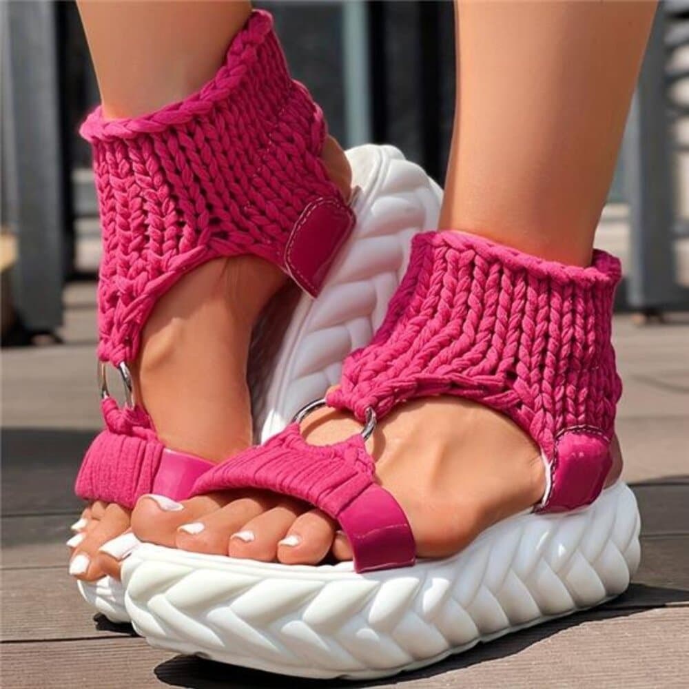 Braided Knit O-Ring Cutout Platform Sandals - Thumbnail 6