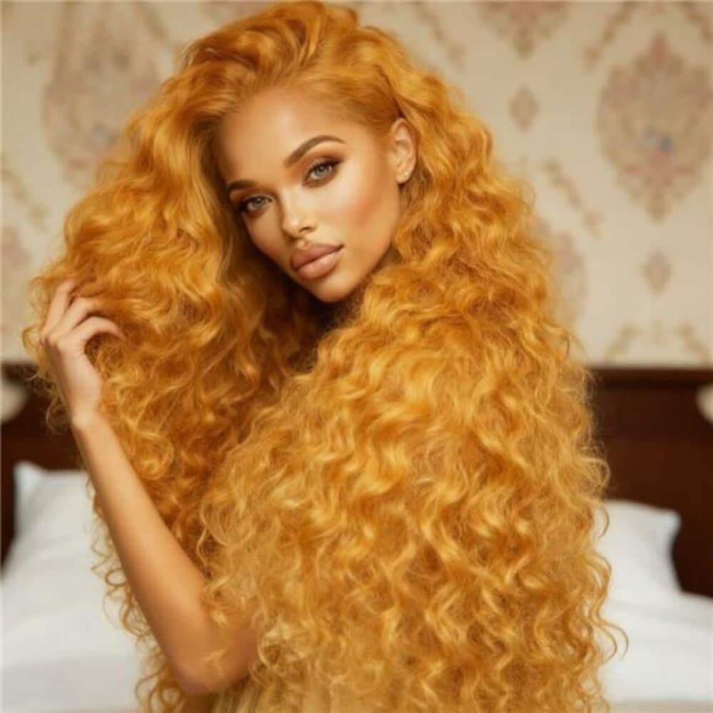 Honey Blonde Kinky Curly Synthetic Lace Front Wig - 13x3 HD Pre-Plucked