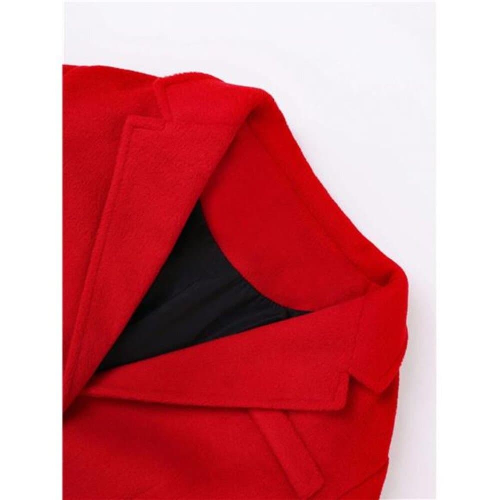 Women's Winter Wool Coat Single-Breasted Pea Coat Casual Long Lapel Work - Thumbnail 4