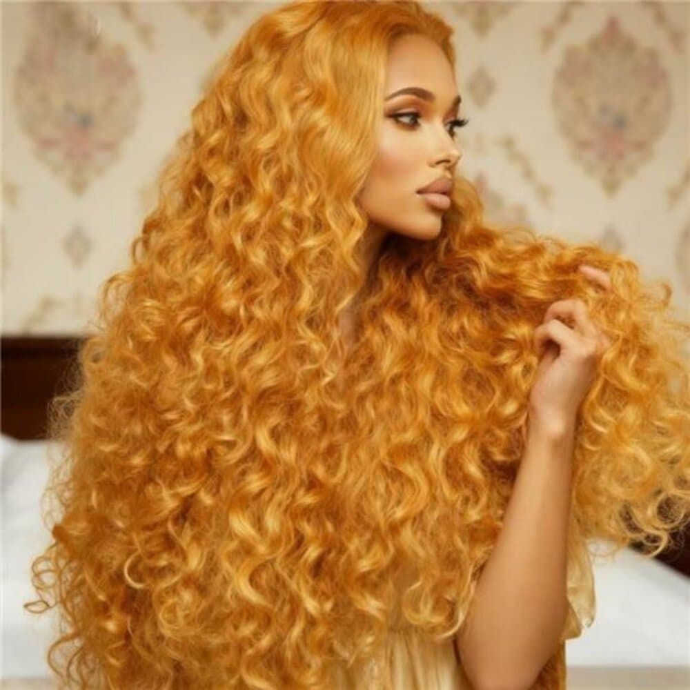 Honey Blonde Kinky Curly Synthetic Lace Front Wig - 13x3 HD Pre-Plucked - Thumbnail 2