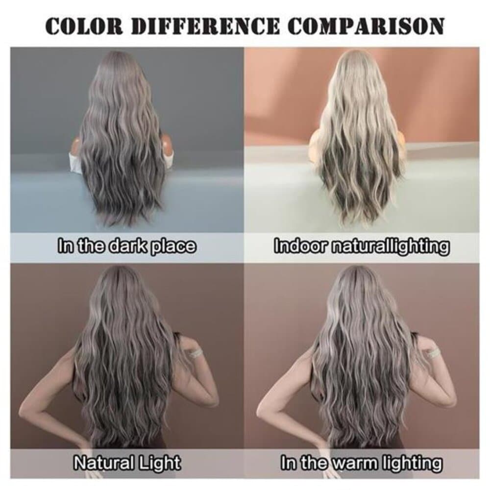 27inch Long Wavy Silver Grey Black Highlight Wig Natural Heat Resistant Fiber - Thumbnail 3