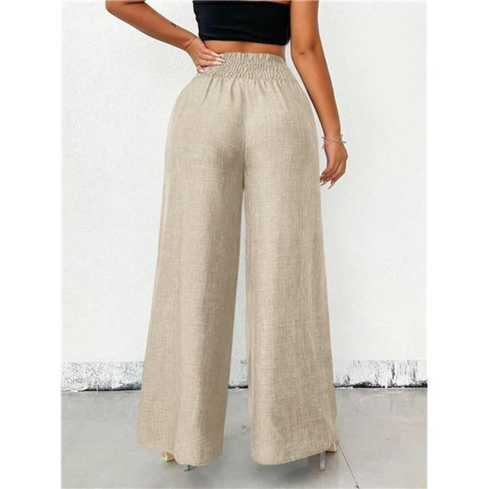 Women's Casual Metal Chain Loose Wide Leg Pants, Autumn Linen Khaki